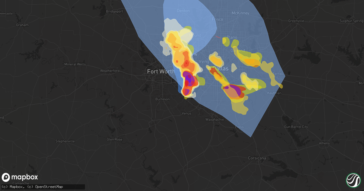 Hail map in Mansfield, TX on May 27, 2024