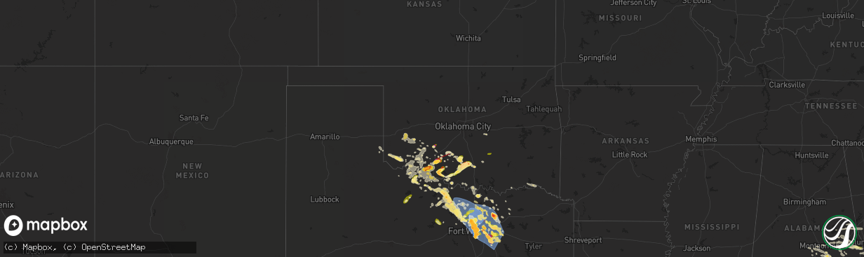 Hail map in Oklahoma on May 27, 2024
