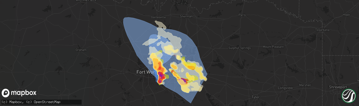 Hail map in Plano, TX on May 27, 2024