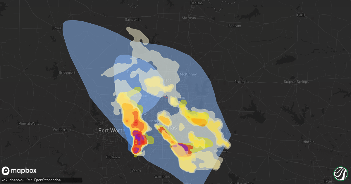Hail map in Plano, TX on May 27, 2024