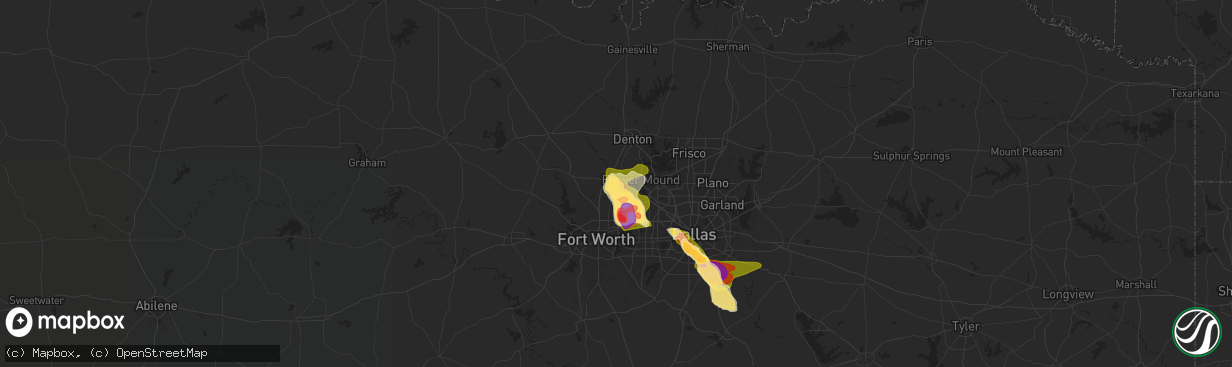 Hail map in Roanoke, TX on May 27, 2024
