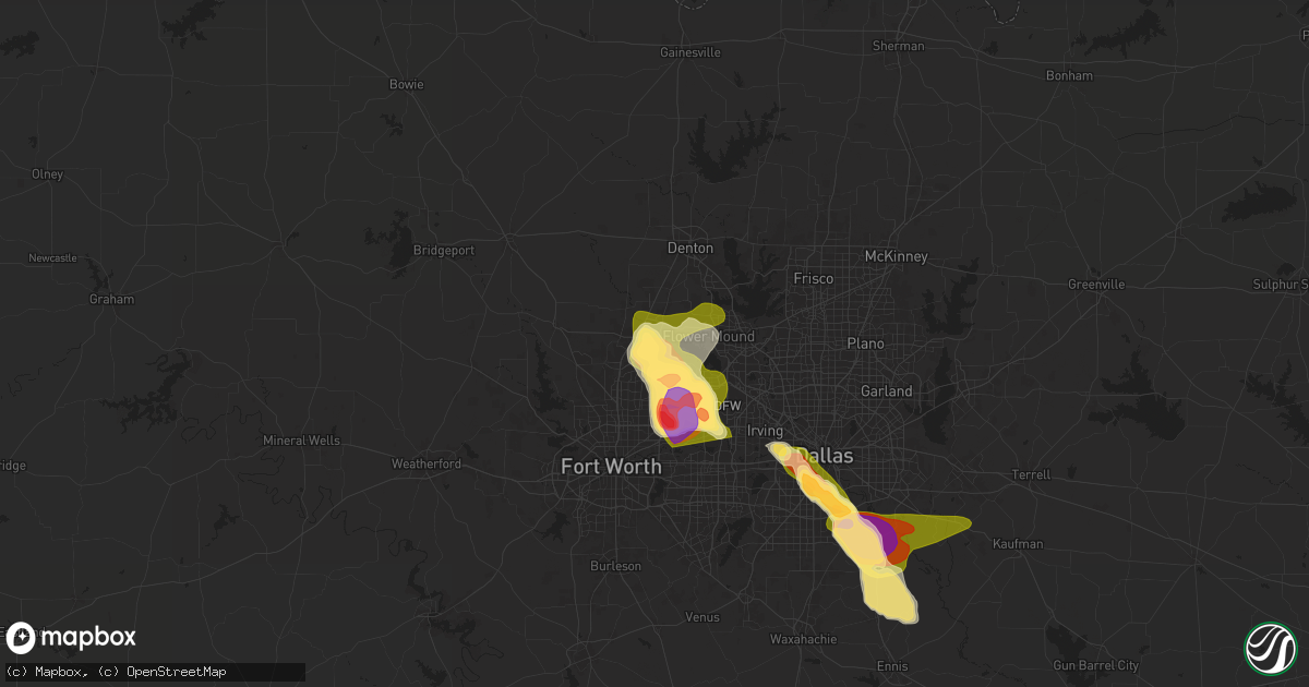 Hail map in Roanoke, TX on May 27, 2024