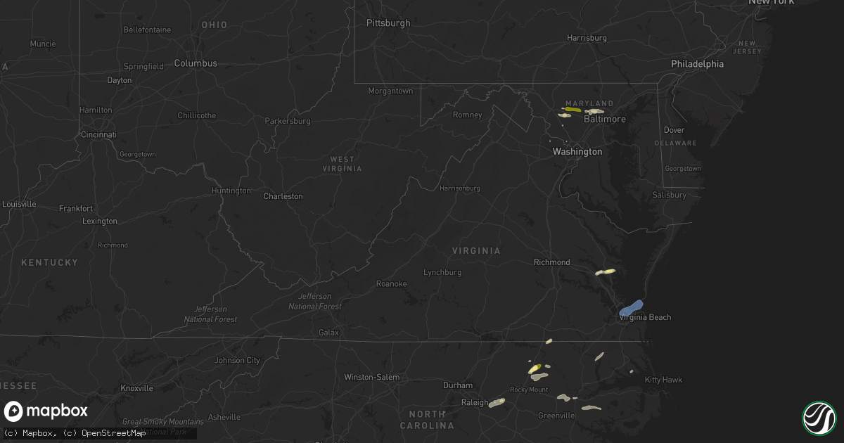 Hail map in Virginia on May 27, 2024