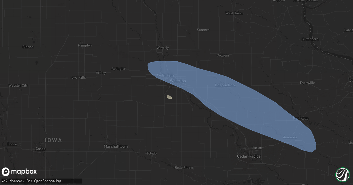 Hail map in Waterloo, IA on May 27, 2024