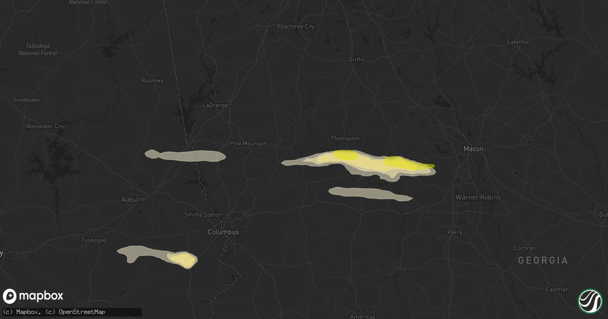 Hail map in Woodland, GA on May 27, 2024