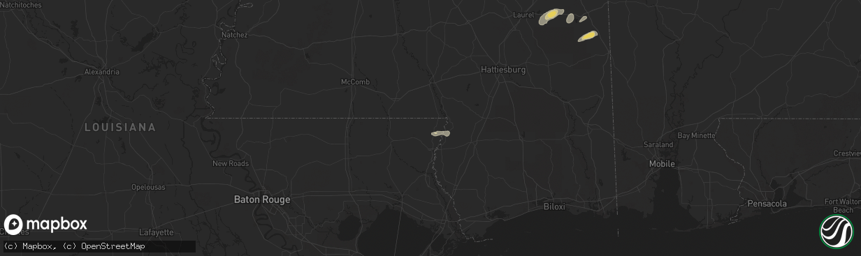 Hail map in Angie, LA on May 27, 2025