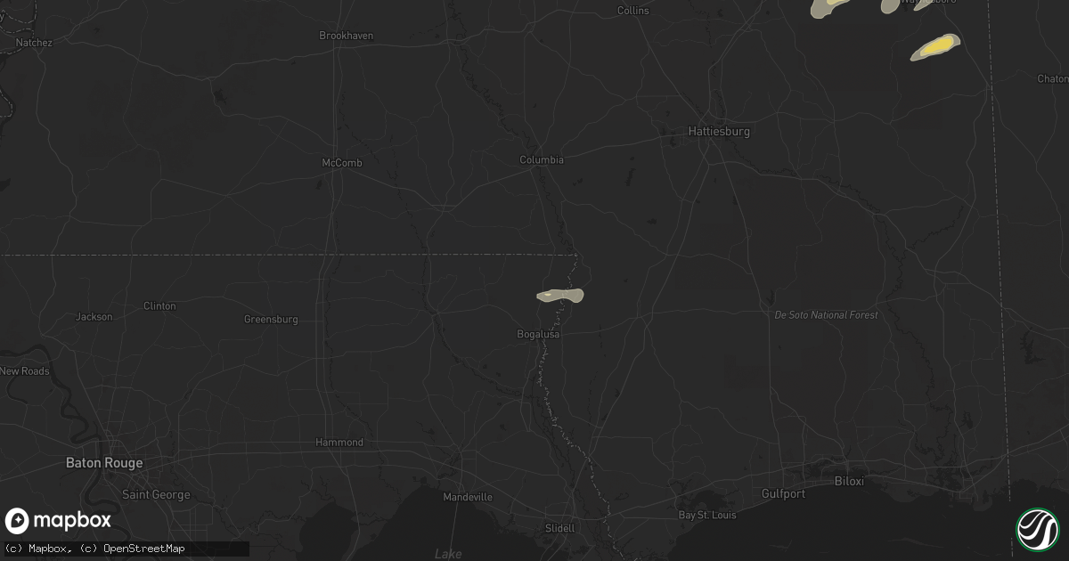 Hail map in Angie, LA on May 27, 2025
