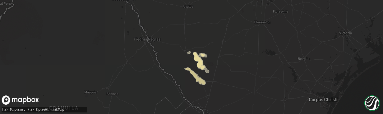 Hail map in Asherton, TX on May 27, 2025