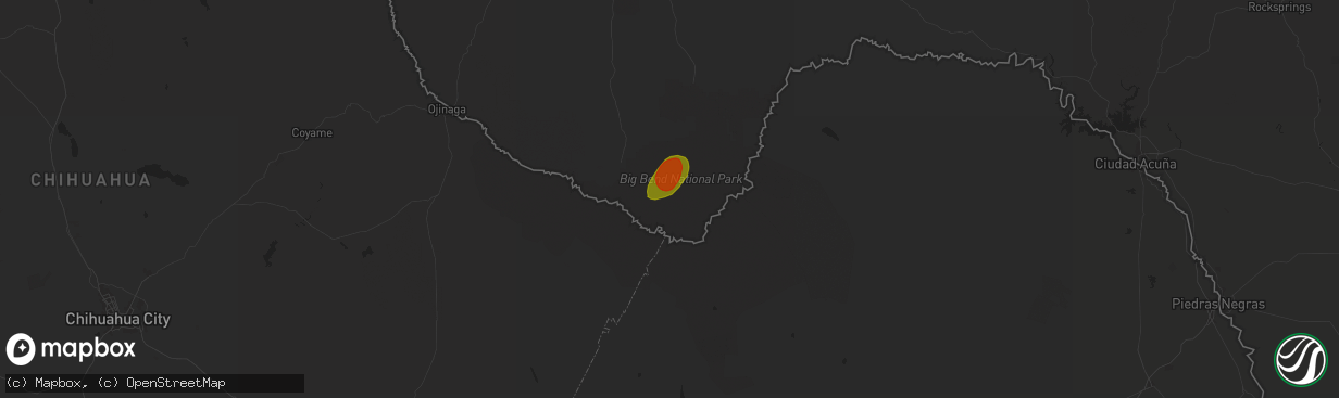 Hail map in Big Bend National Park, TX on May 27, 2025