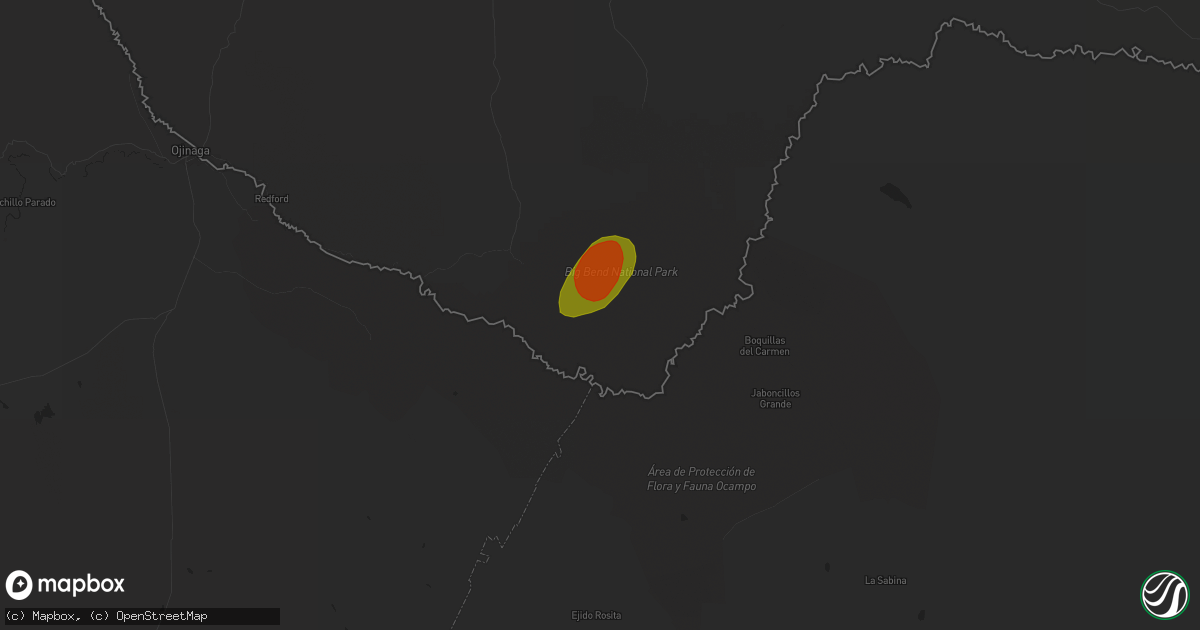 Hail map in Big Bend National Park, TX on May 27, 2025