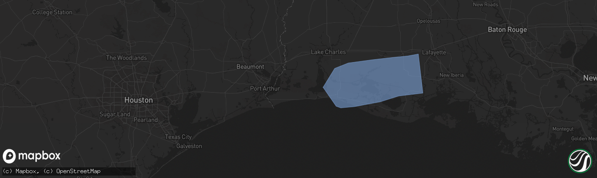 Hail map in Cameron, LA on May 27, 2025