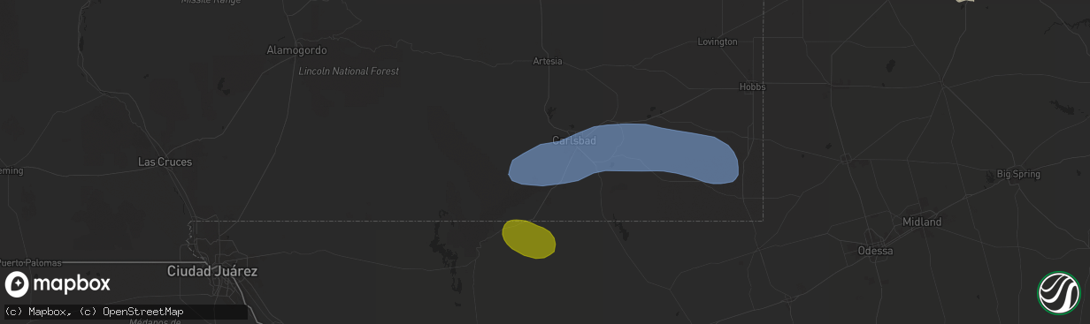 Hail map in Carlsbad, NM on May 27, 2025