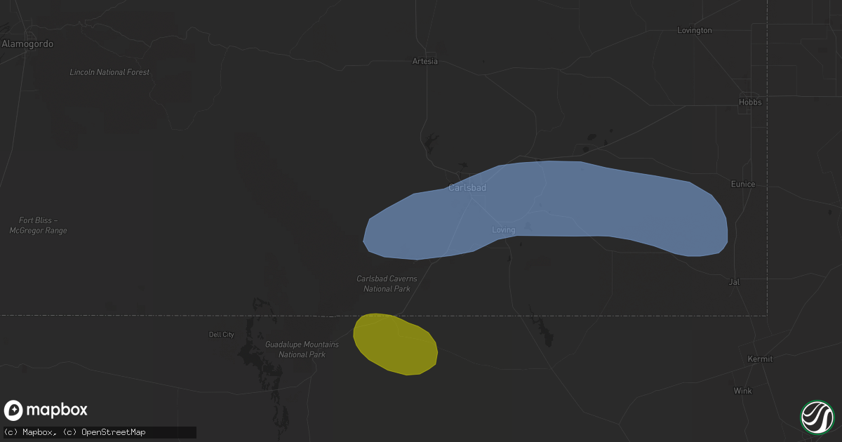 Hail map in Carlsbad, NM on May 27, 2025