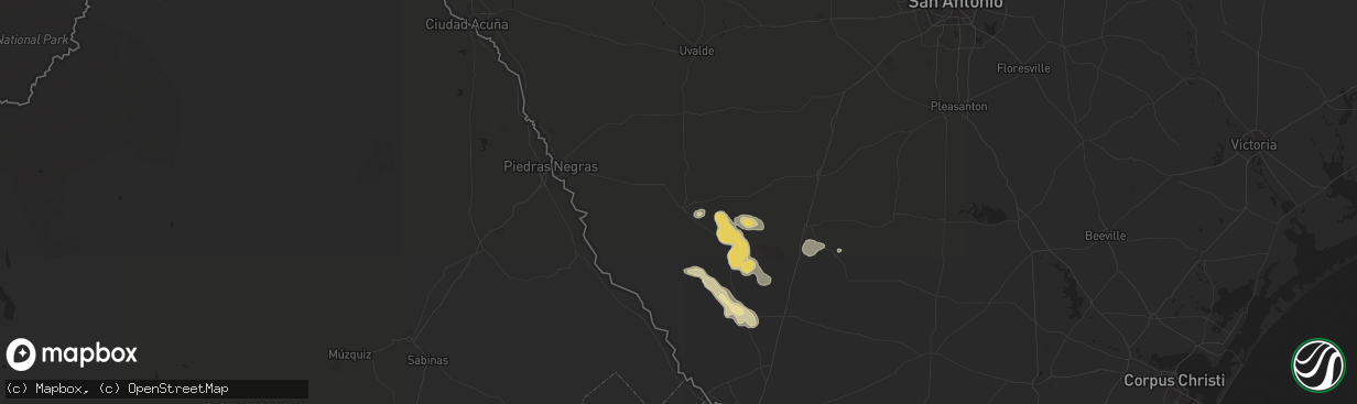 Hail map in Carrizo Springs, TX on May 27, 2025