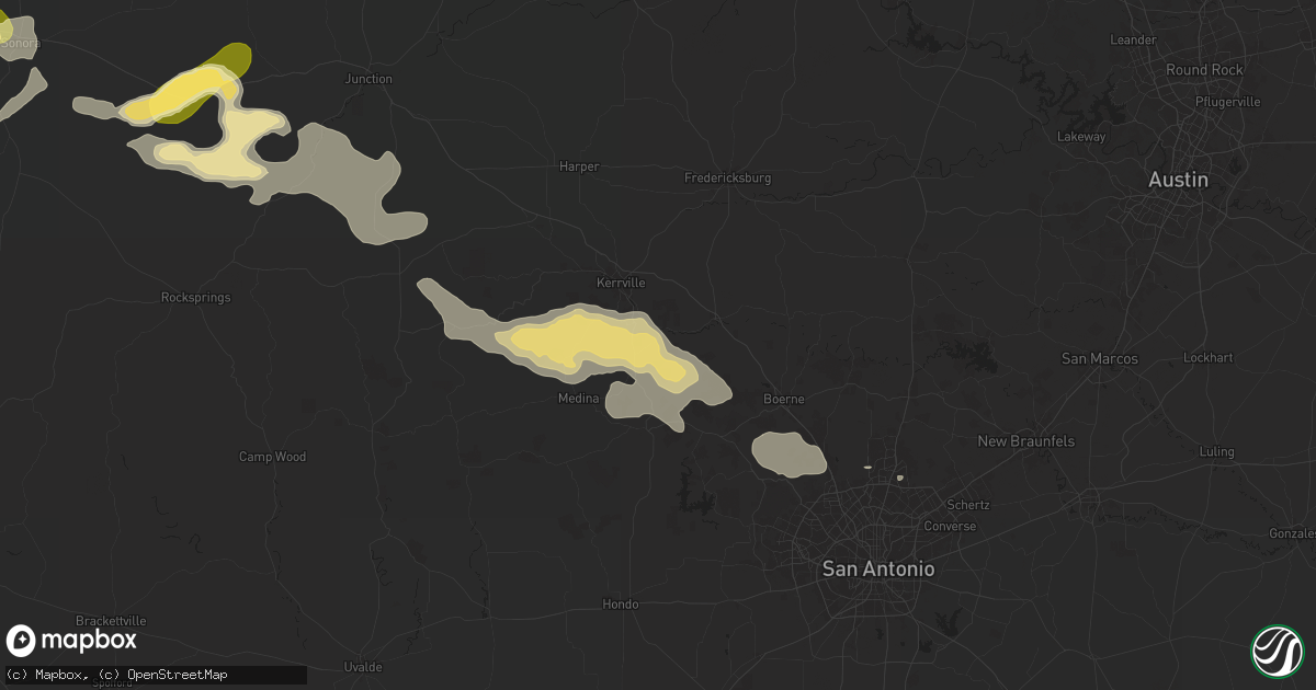 Hail map in Center Point, TX on May 27, 2025