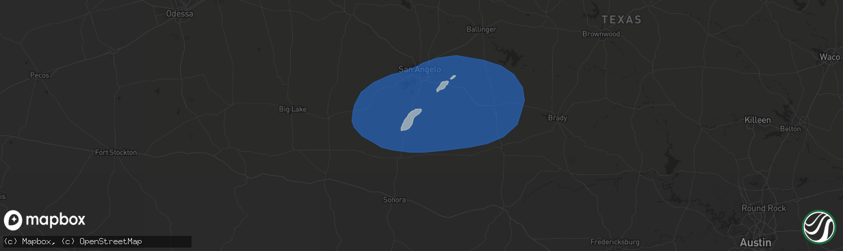 Hail map in Christoval, TX on May 27, 2025