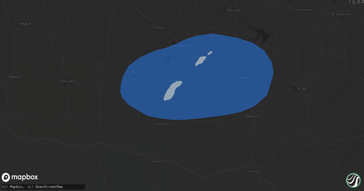 Hail map in Christoval, TX on May 27, 2025