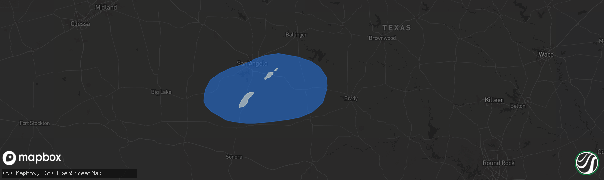 Hail map in Eden, TX on May 27, 2025