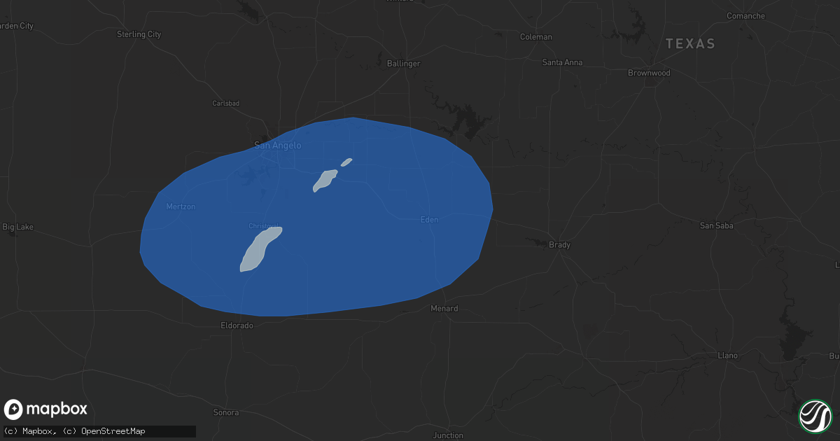 Hail map in Eden, TX on May 27, 2025