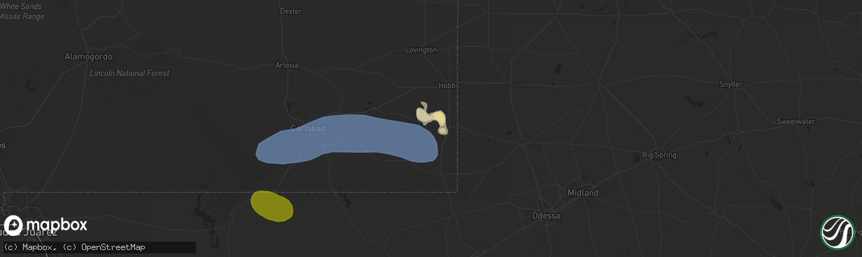 Hail map in Eunice, NM on May 27, 2025