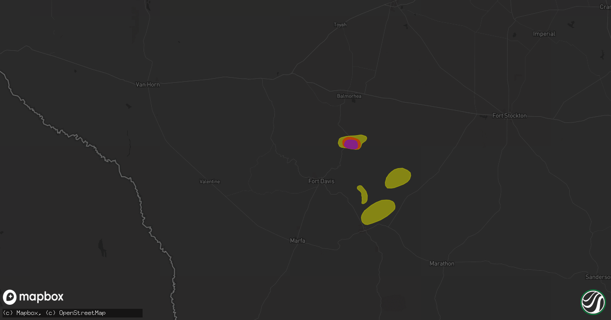 Hail map in Fort Davis, TX on May 27, 2025