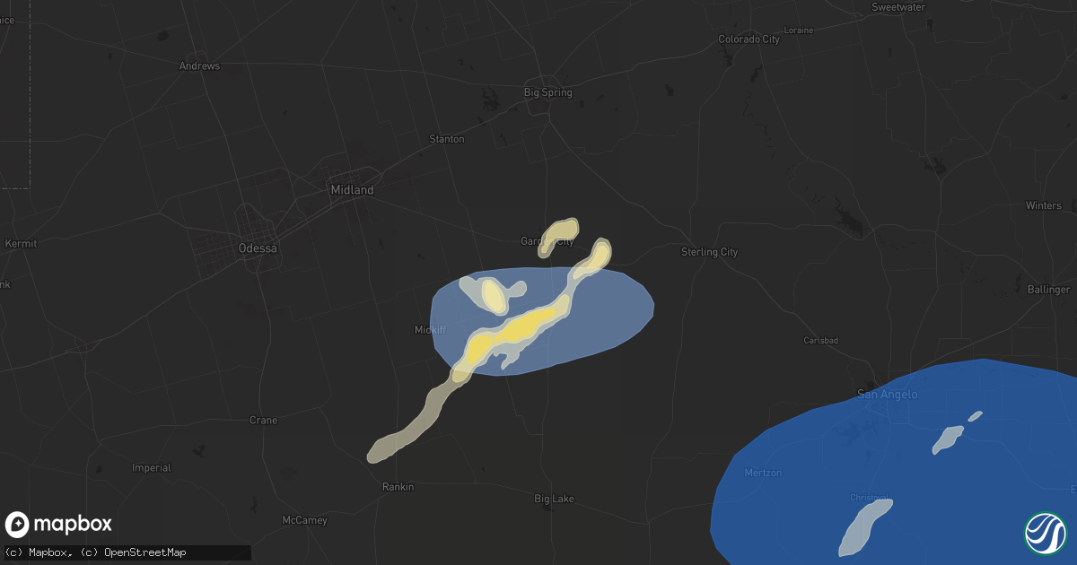 Hail map in Garden City, TX on May 27, 2025