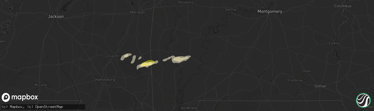 Hail map in Grove Hill, AL on May 27, 2025