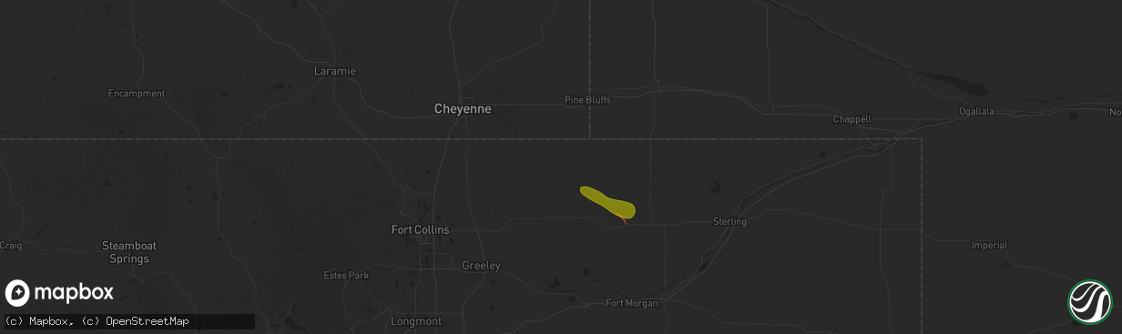 Hail map in Grover, CO on May 27, 2025