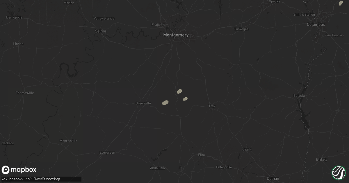 Hail map in Highland Home, AL on May 27, 2025