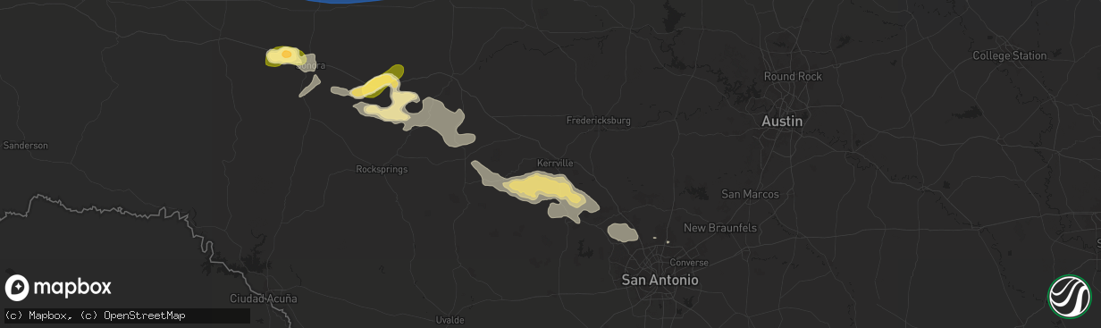 Hail map in Kerrville, TX on May 27, 2025