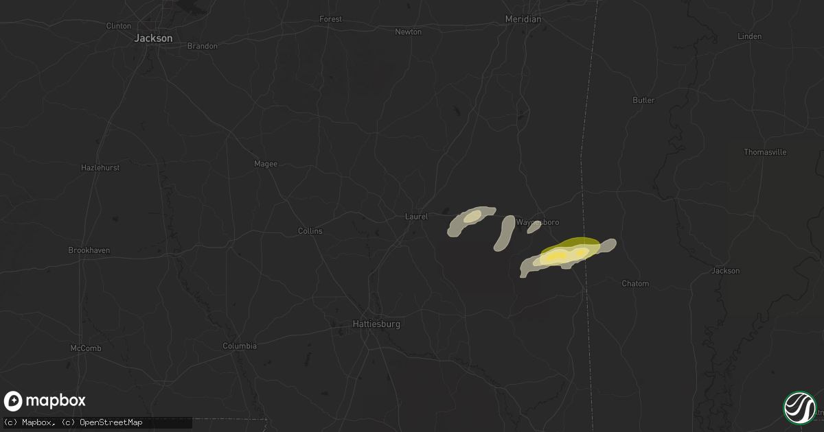 Hail map in Laurel, MS on May 27, 2025