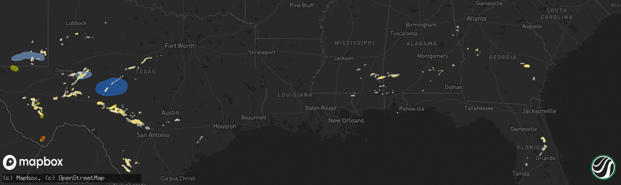 Hail map in Louisiana on May 27, 2025