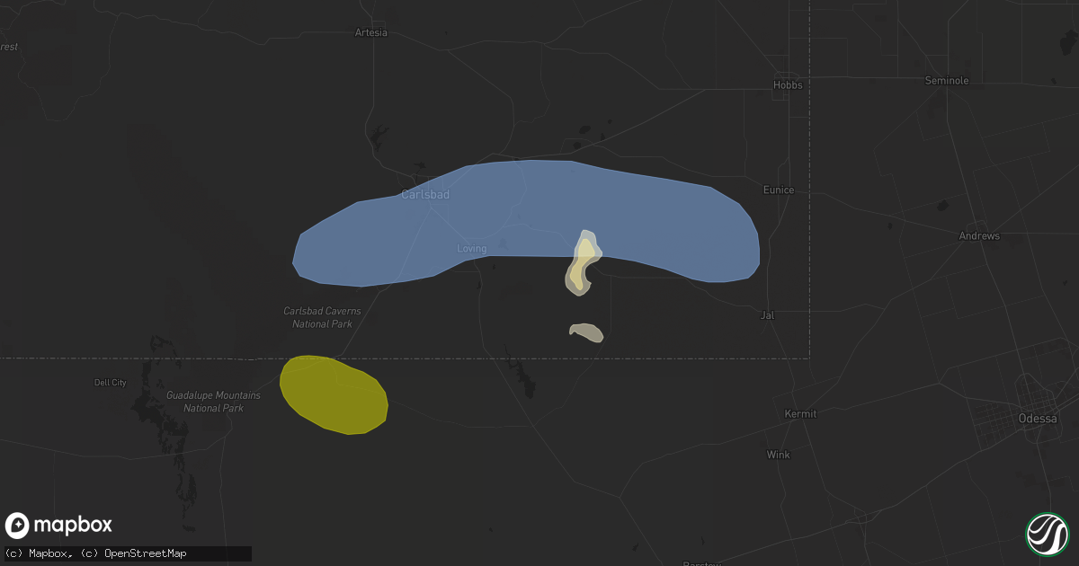 Hail map in Loving, NM on May 27, 2025