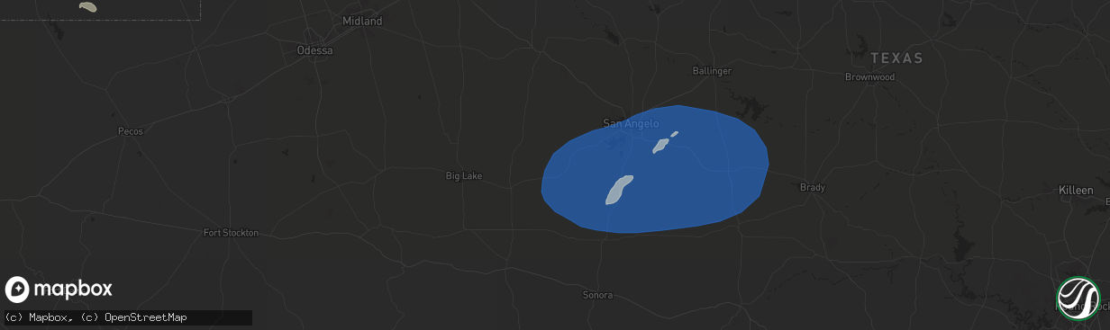 Hail map in Mertzon, TX on May 27, 2025