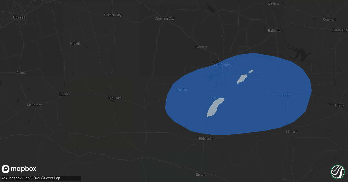 Hail map in Mertzon, TX on May 27, 2025