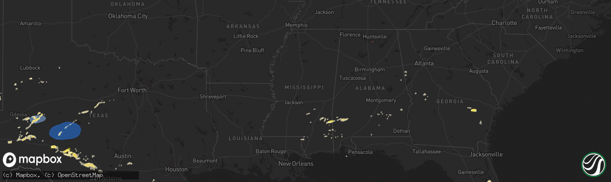 Hail map in Mississippi on May 27, 2025