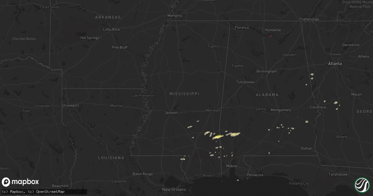 Hail map in Mississippi on May 27, 2025