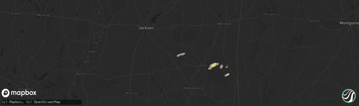 Hail map in Mize, MS on May 27, 2025