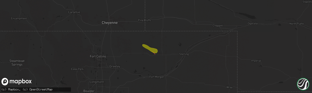 Hail map in New Raymer, CO on May 27, 2025