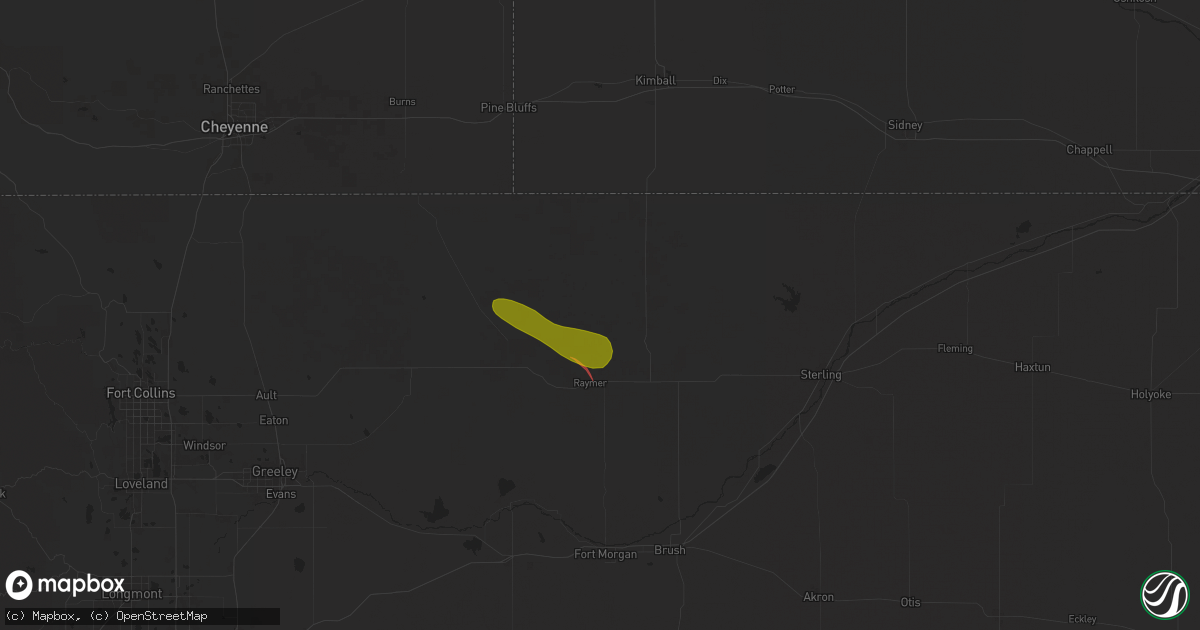 Hail map in New Raymer, CO on May 27, 2025