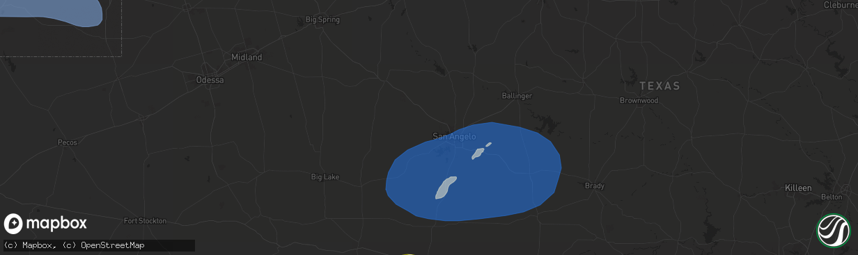 Hail map in San Angelo, TX on May 27, 2025