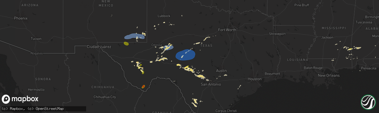 Hail map in Texas on May 27, 2025