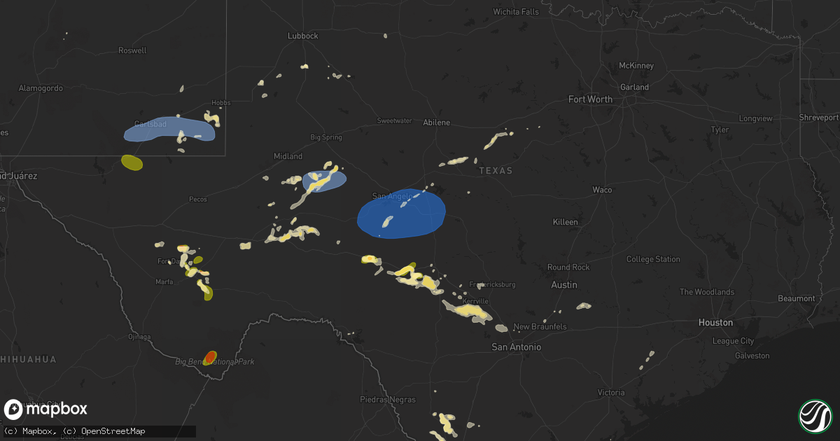 Hail map in Texas on May 27, 2025