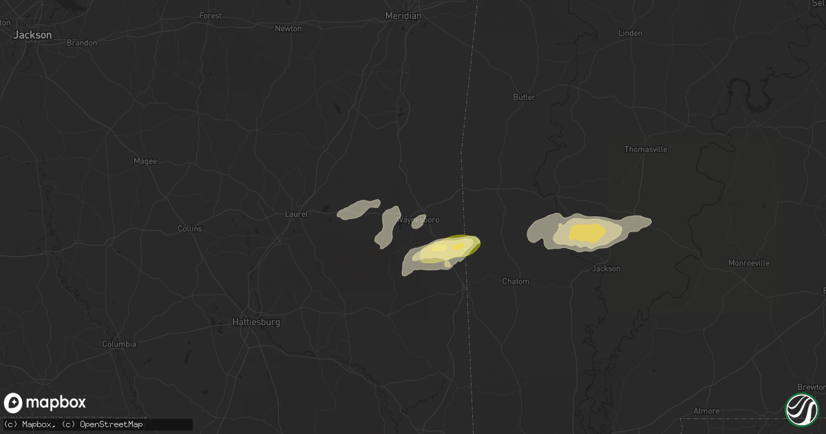 Hail map in Waynesboro, MS on May 27, 2025