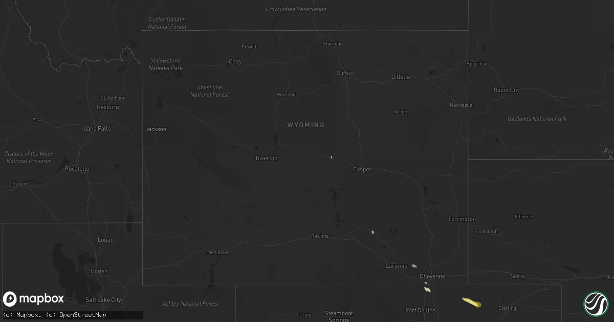 Hail map in Wyoming on May 27, 2025