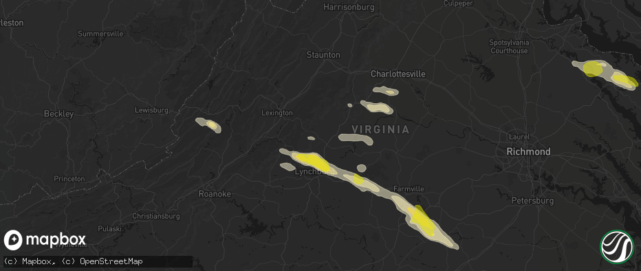 Hail map in Amherst, VA on May 27, 2026