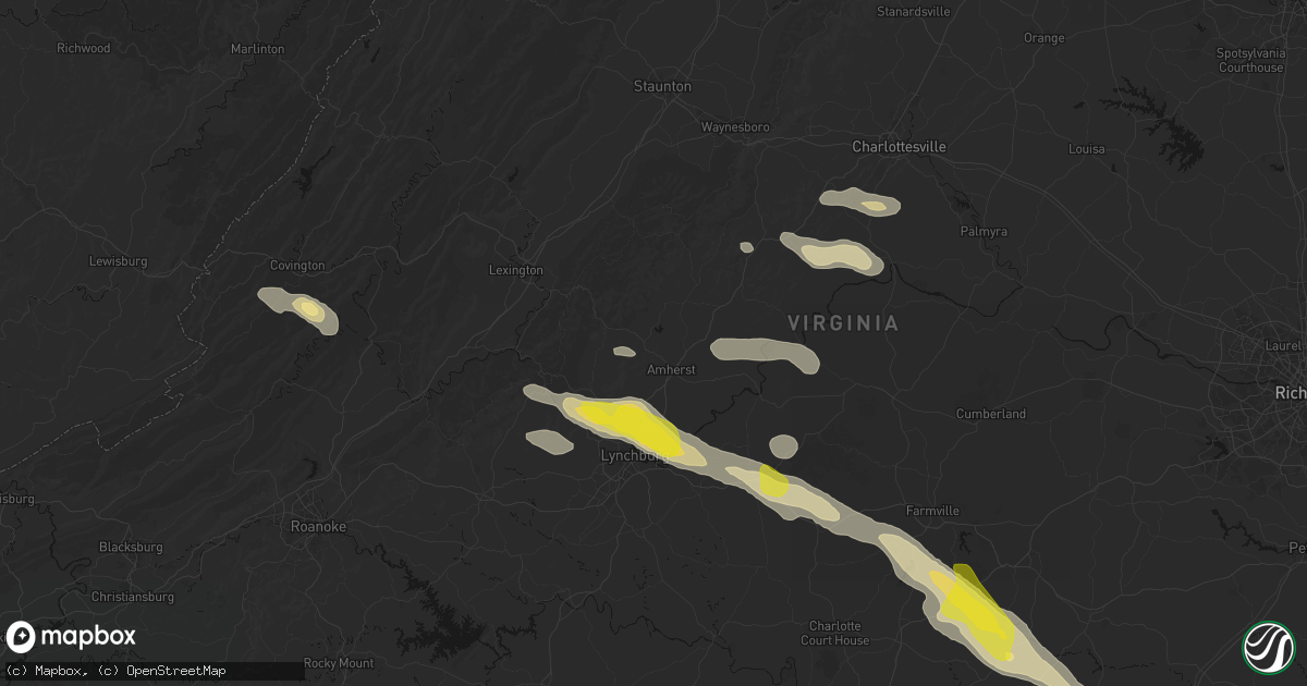Hail map in Amherst, VA on May 27, 2026