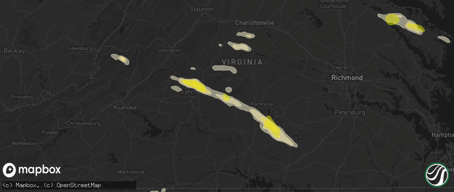 Hail map in Appomattox, VA on May 27, 2026
