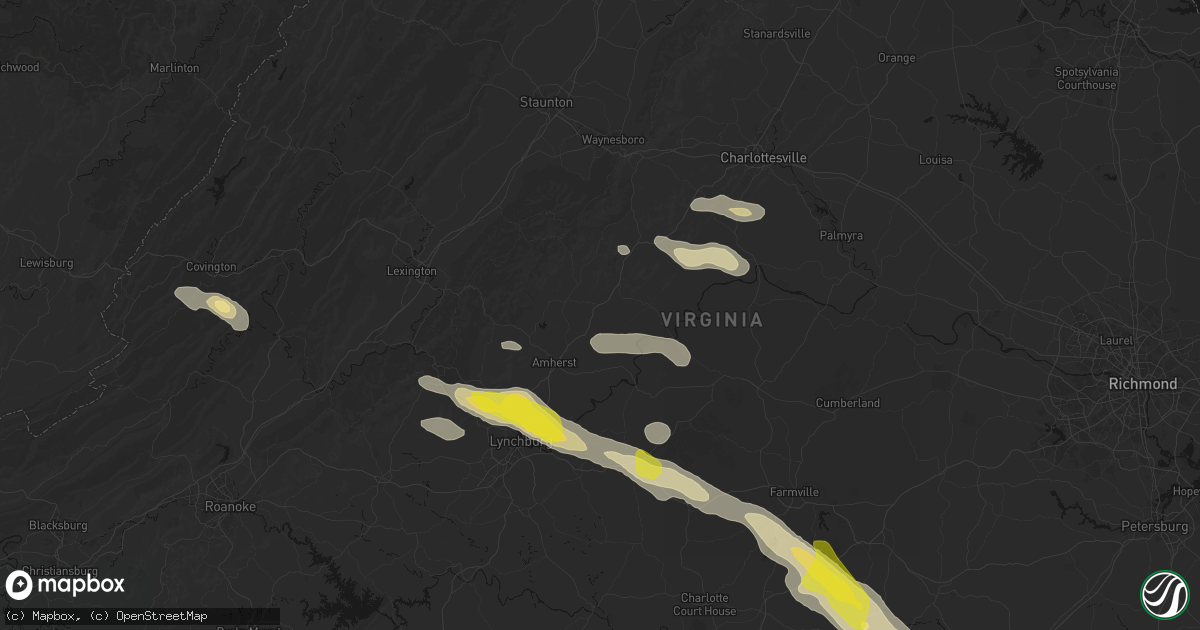 Hail map in Arrington, VA on May 27, 2026