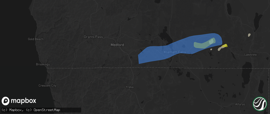Hail map in Ashland, OR on May 27, 2026
